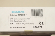 20x SIEMENS 5SA271 DIAZED 20A 500V NDz Sicherungseinsatz OVP