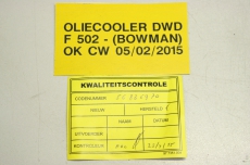 BOWMAN 14273 DWD F 502 F502 Ölkühler Oil Cooler hydraulic  FGI20