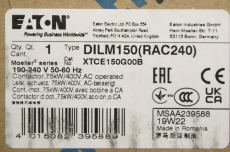 EATON DILM150 3pol 150A 75kW 400V XTCE150G00B Leistungsschütz OVP