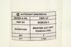 AUTOCRAT LWB-14 3528205-1 Breather Vent  Assembly Threaded SS for ABB  