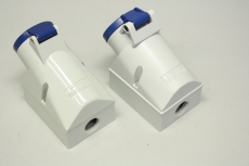 2x MENNEKES 101 16A 200-250V 2P 2P+ IP44 6h Stecker Kupplung Wanddose 
