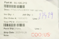 27429 1/8F 1/8T 80-195-219 BODY 1/8F 1/8T PNL MALE CCA FTNG INDEXER for Tegal 