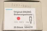 25x SIEMENS 5SA251 DIAZED 10A 500V DII Sicherungseinsatz 