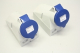 2x MENNEKES 1421 IP44 32A 200-250V 32A 6h Stecker Kupplung Wanddose 