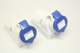 2x MENNEKES 101 16A 200-250V 2P 2P+ IP44 6h Stecker Kupplung Wanddose 